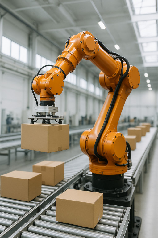 Robotic arm managing boxes