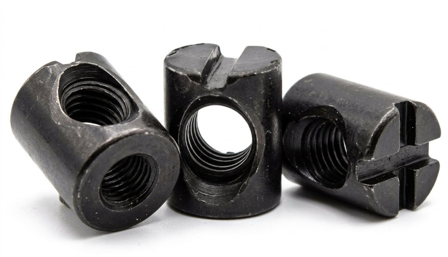 Three M6 x 10mm D x 11mm H barrel nuts.